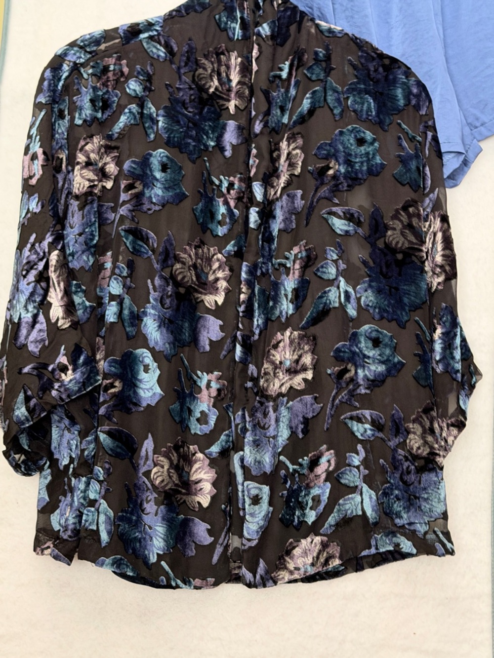 Forever 21 Black Floral Swim Coverup with Blue and Gray Flowers